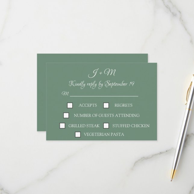 Casual Sage Green Simple Modern RSVP Card (Front/Back In Situ)