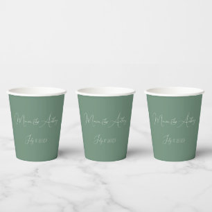 Casual Sage Green Simple Script Minimalist Wedding Paper Cups