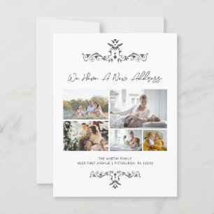 Casual Script 5 Photos Ornate Moving Announcement Postcard