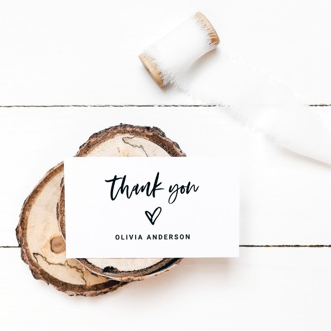 Casual Script and Heart Thank You | Blank Back Business Card (Creator Uploaded)