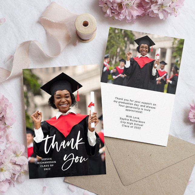Casual Script and Photo | Graduation Thank You Card (Creator Uploaded)