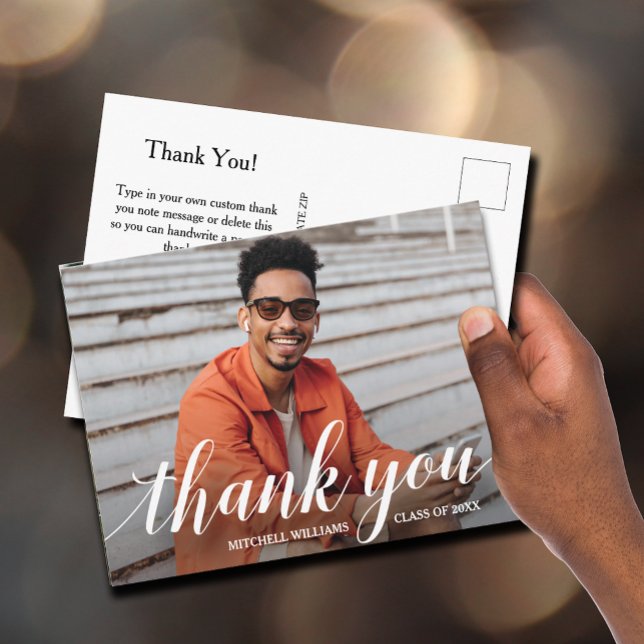 Casual Script and Photo Graduation Thank You Postcard (Creator Uploaded)
