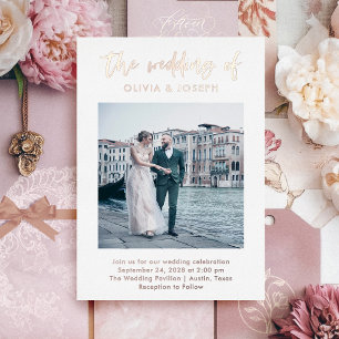 Casual Script and Photo   Wedding Rose Gold