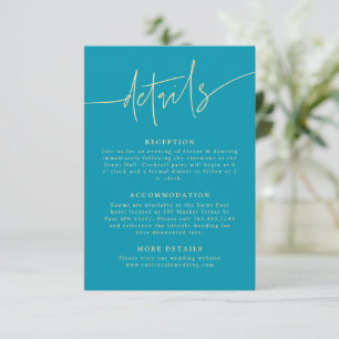 Casual Script Aqua Blue Wedding Details  Enclosure Card