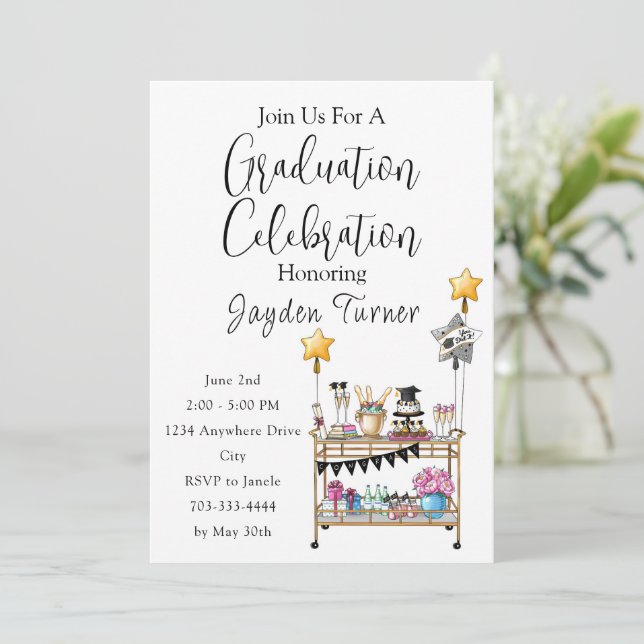 Casual Script Bar Cart Graduation Invitation (Standing Front)