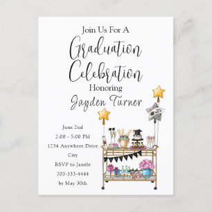 Casual Script Bar Cart Graduation Invitation Postcard