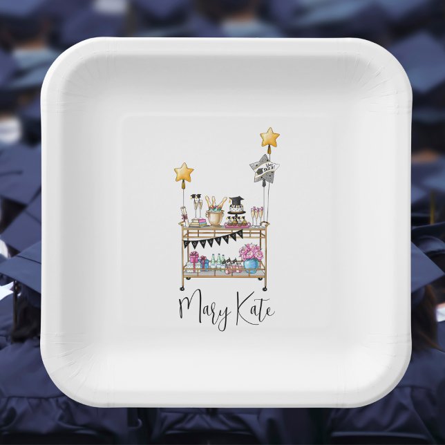 Casual Script Bar Cart Graduation Paper Plate (Creator Uploaded)
