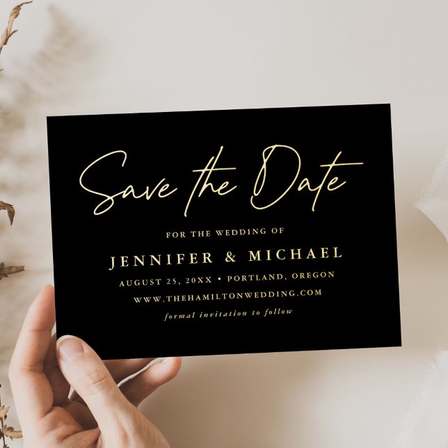 Casual Script Black and Gold Wedding Save the Date (Creator Uploaded)