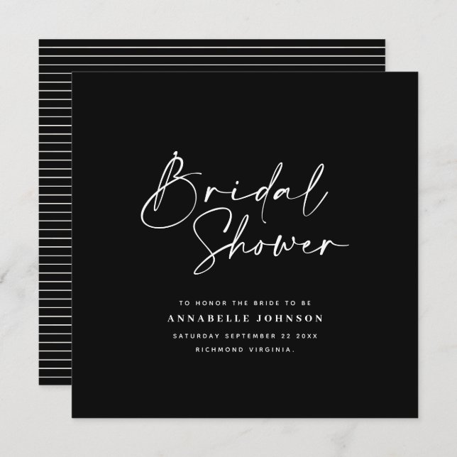 Casual script black and white bridal shower  save the date (Front/Back)