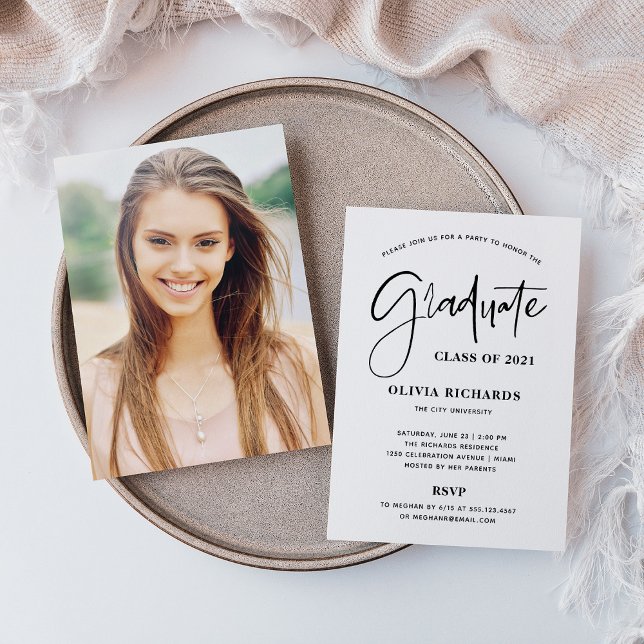 Casual Script Black and White | Grad Party Invitation (Creator Uploaded)