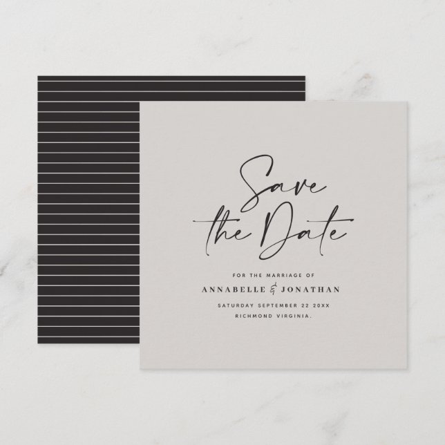 Casual script black grey typography wedding save the date (Front/Back)
