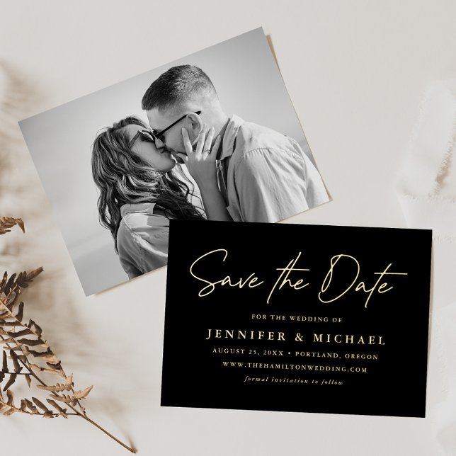 Casual Script Black Photo Wedding Save the Date (Creator Uploaded)