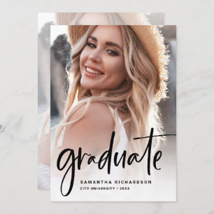 Casual Script Black   Two Photo Graduation Party Invitation