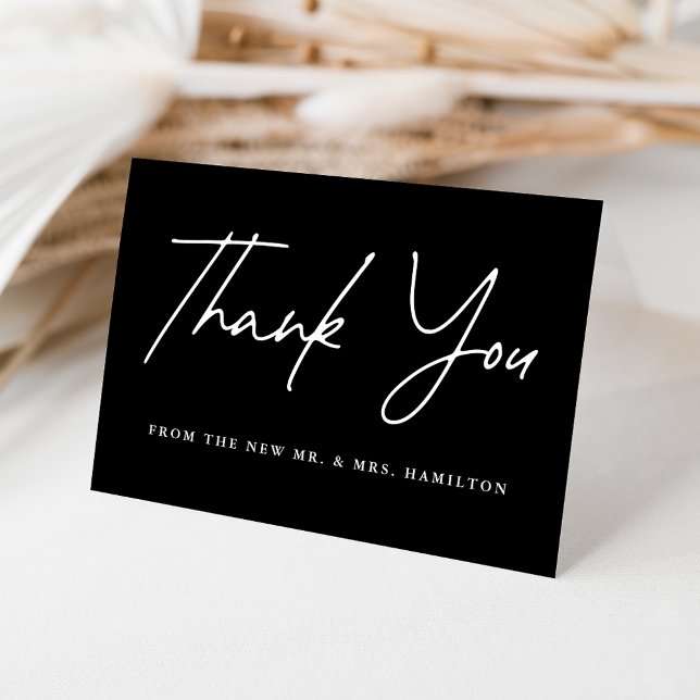 Casual Script Black Wedding Thank You Card (Creator Uploaded)