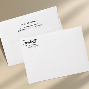 casual script black & white graduation  envelope