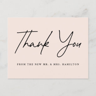 Casual Script Blush Wedding Thank You Postcard
