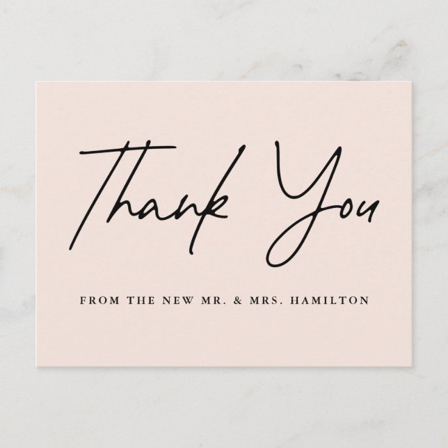 Casual Script Blush Wedding Thank You Postcard (Front)