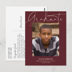 Casual Script Burgundy 2022 Photo Graduation Postcard