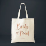 Casual Script | Chic Rose Gold Bridesmaid Gift Tote Bag<br><div class="desc">This stylish and chic bridal party gift bag features modern,  casual faux rose gold script typography that says "Bridesmaid, " and a trendy scribbled heart,  with her name in simple bold text. The perfect elegant wedding gift for your entire wedding party.</div>
