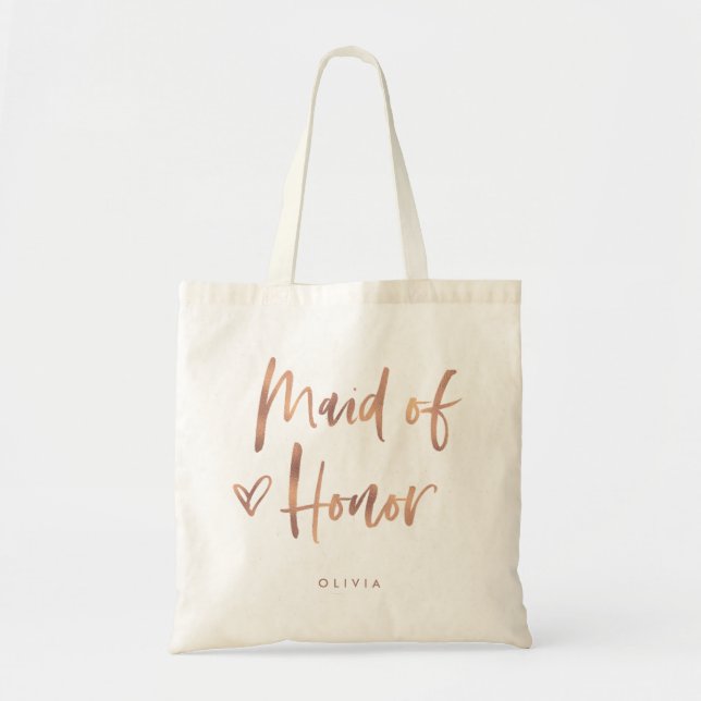 Casual Script | Chic Rose Gold Maid of Honour Gift Tote Bag (Front)