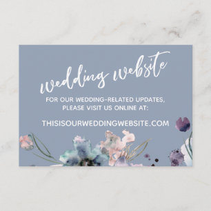 Casual Script Dusty Blue Floral Wedding Website Enclosure Card