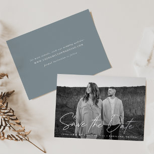 Casual Script Dusty Blue Photo Save the Date