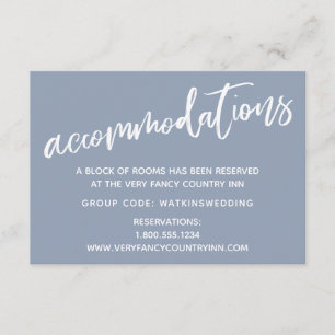 Casual Script Dusty Blue Wedding Accommodations Enclosure Card