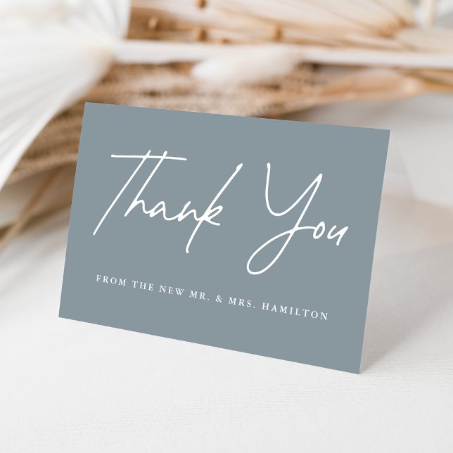 Casual Script Dusty Blue Wedding Thank You Card (Creator Uploaded)