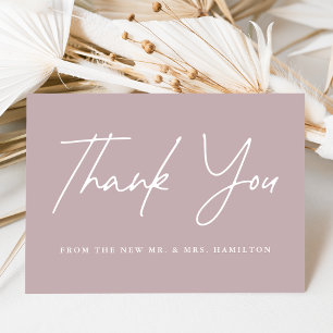 Casual Script Dusty Purple Wedding Thank You Card