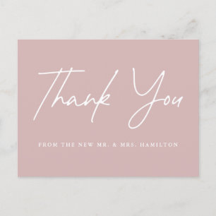 Casual Script Dusty Rose Wedding Thank You Postcard