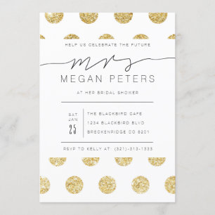 Casual Script   Gold Polka Dot Bridal Shower Invitation