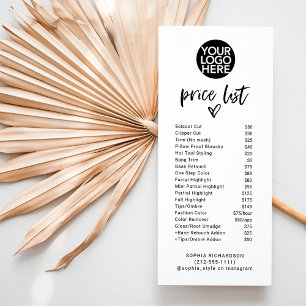 Casual Script Heart and Logo Price List Services Rack Card
