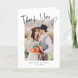 Casual Script Heart Minimalist Wedding Photo Thank You Card