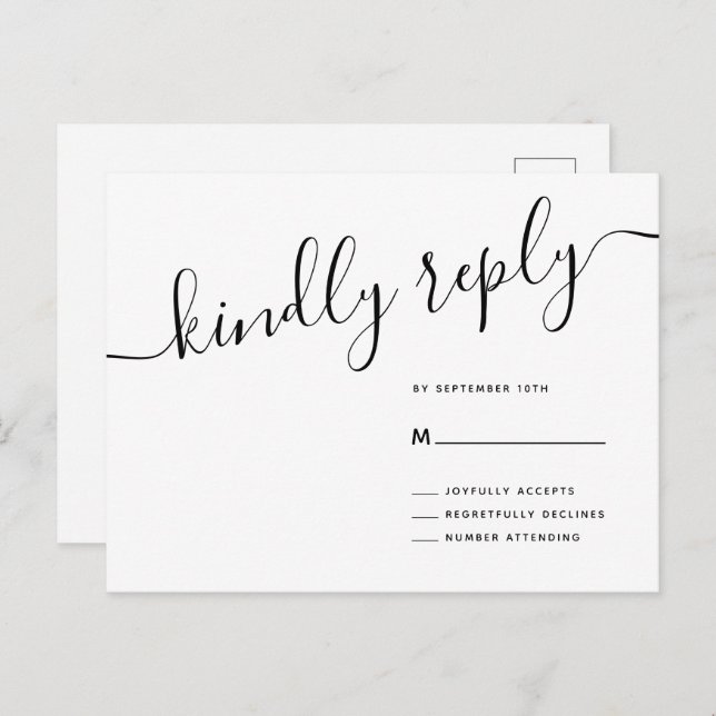 Casual Script Kindly Reply Wedding RSVP Postcard (Front/Back)