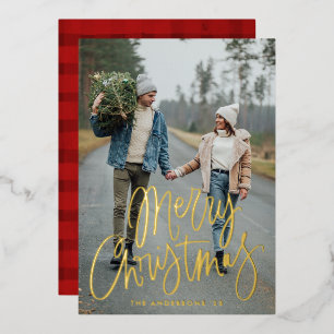 Casual Script Merry Christmas Photo Gold