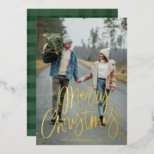 Casual Script Merry Christmas Photo Gold