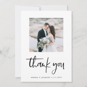 Casual Script   Minimalist Two Photo Wedding Thank You Card