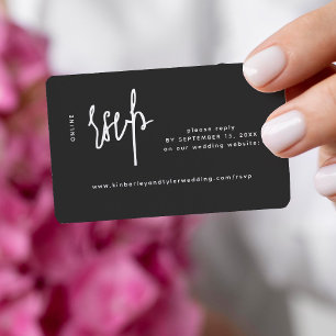 Casual script modern black wedding online rsvp  enclosure card