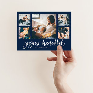 Casual Script Multi Photo Grid   Joyous Hanukkah Holiday Card