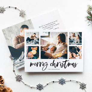 Casual Script Multi Photo Grid   Merry Christmas Holiday Card