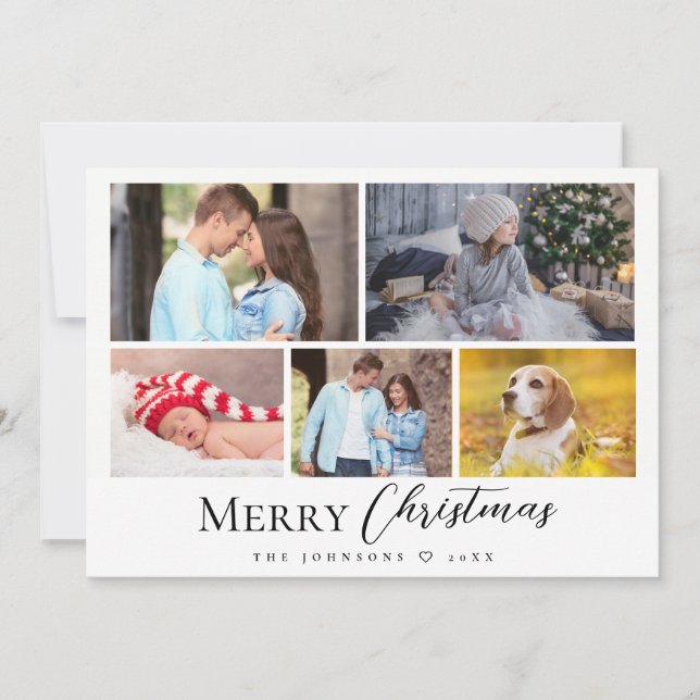 Casual Script Multi photo Merry Christmas Holiday Card (Front)