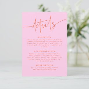 Casual Script Pink Orange Wedding Details Enclosure Card