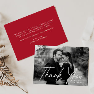 Casual Script Red Photo Wedding Thank You Card