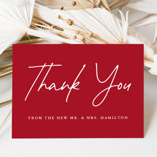 Casual Script Red Wedding Thank You Card
