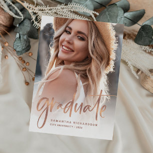 Casual Script Rose Gold Two Photo Graduation Party Invitation