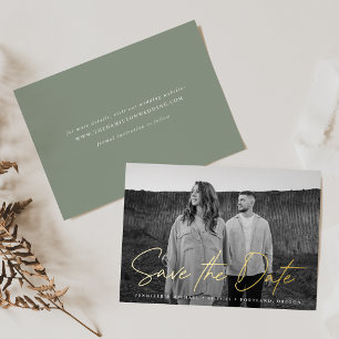 Casual Script Sage Green Photo Save the Date