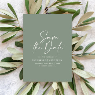 Casual script sage green typography wedding save the date