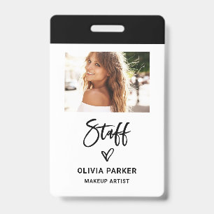 Casual Script Staff Photo and Hand Drawn Heart ID Badge