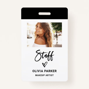 Casual Script Staff   Photo and Hand Drawn Heart ID Badge
