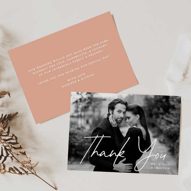 Casual Script Terracotta Photo Wedding Thank You Card (Creator Uploaded)